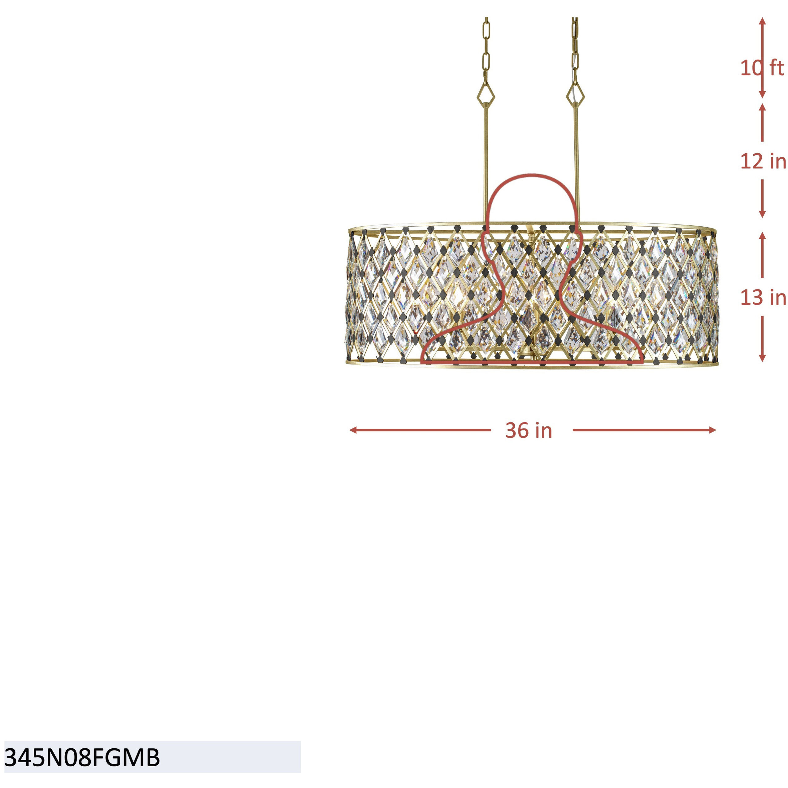 Windsor 8 Light 36 inch French Gold and Matte Black Linear Pendant Ceiling Light