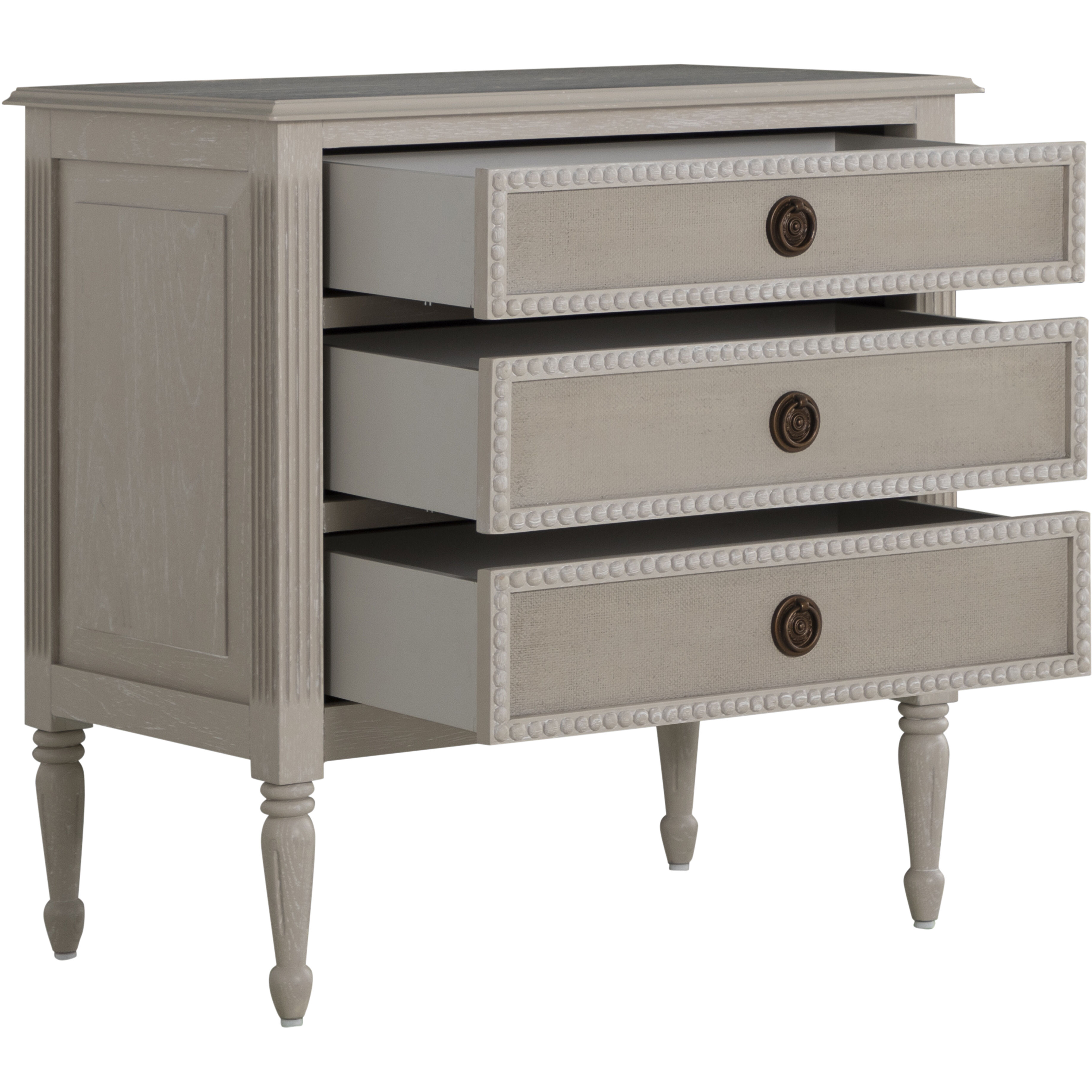 Caroline 30.5 X 30 inch Cerused White and Painted Burlap with Antique Bronze Nightstand