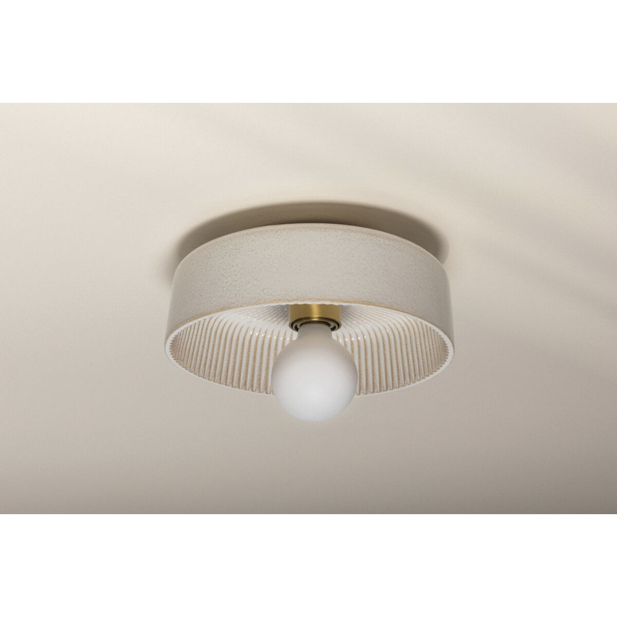 Ray 1 Light 11 inch Aged Brass and Ceramic Reactive White Flush Mount Ceiling Light