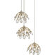 Crystal Bud 3 Light 13.5 inch Contemporary Silver Leaf Multi-Drop Pendant Ceiling Light