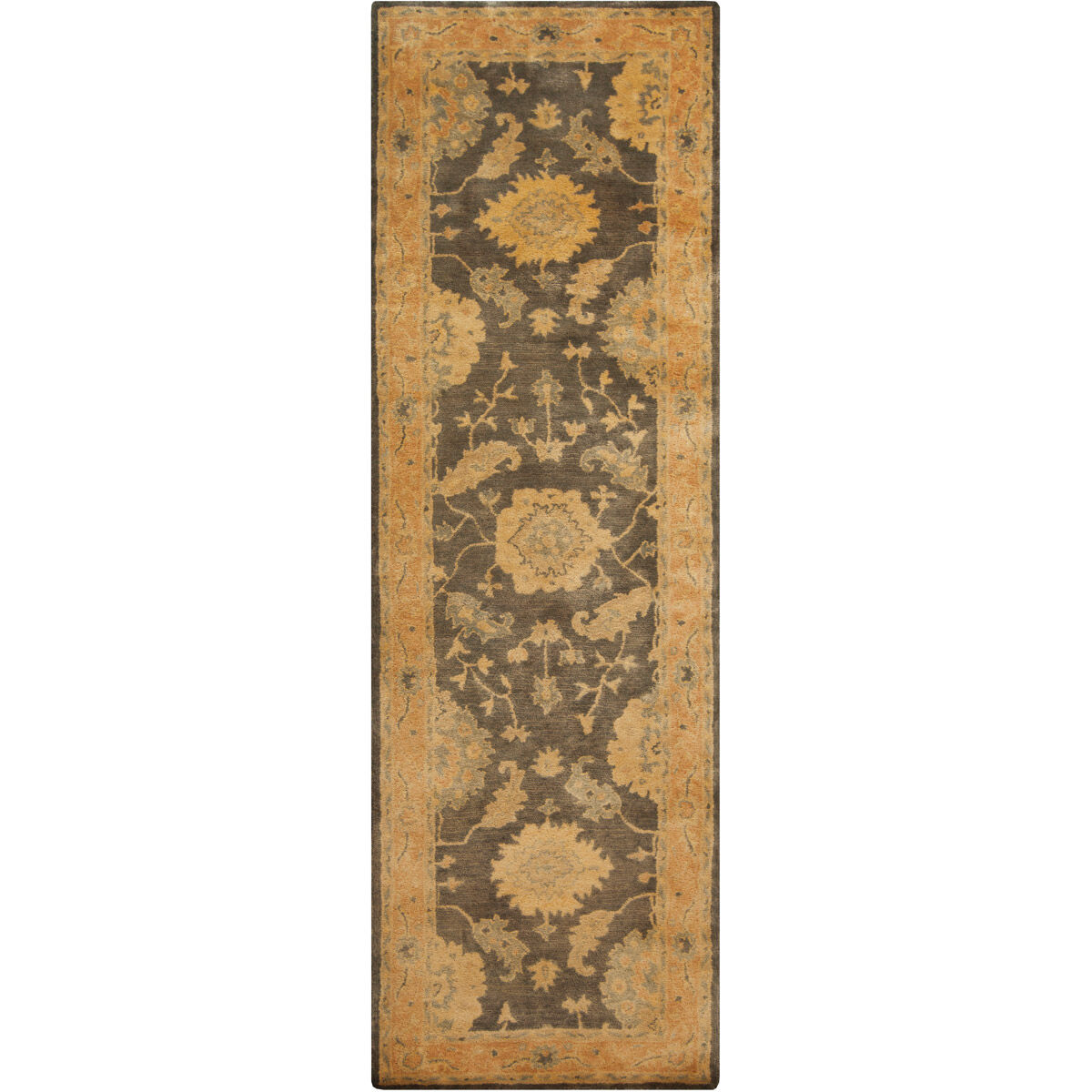 Vintage 96 X 30 inch Gray and Brown Runner, Wool