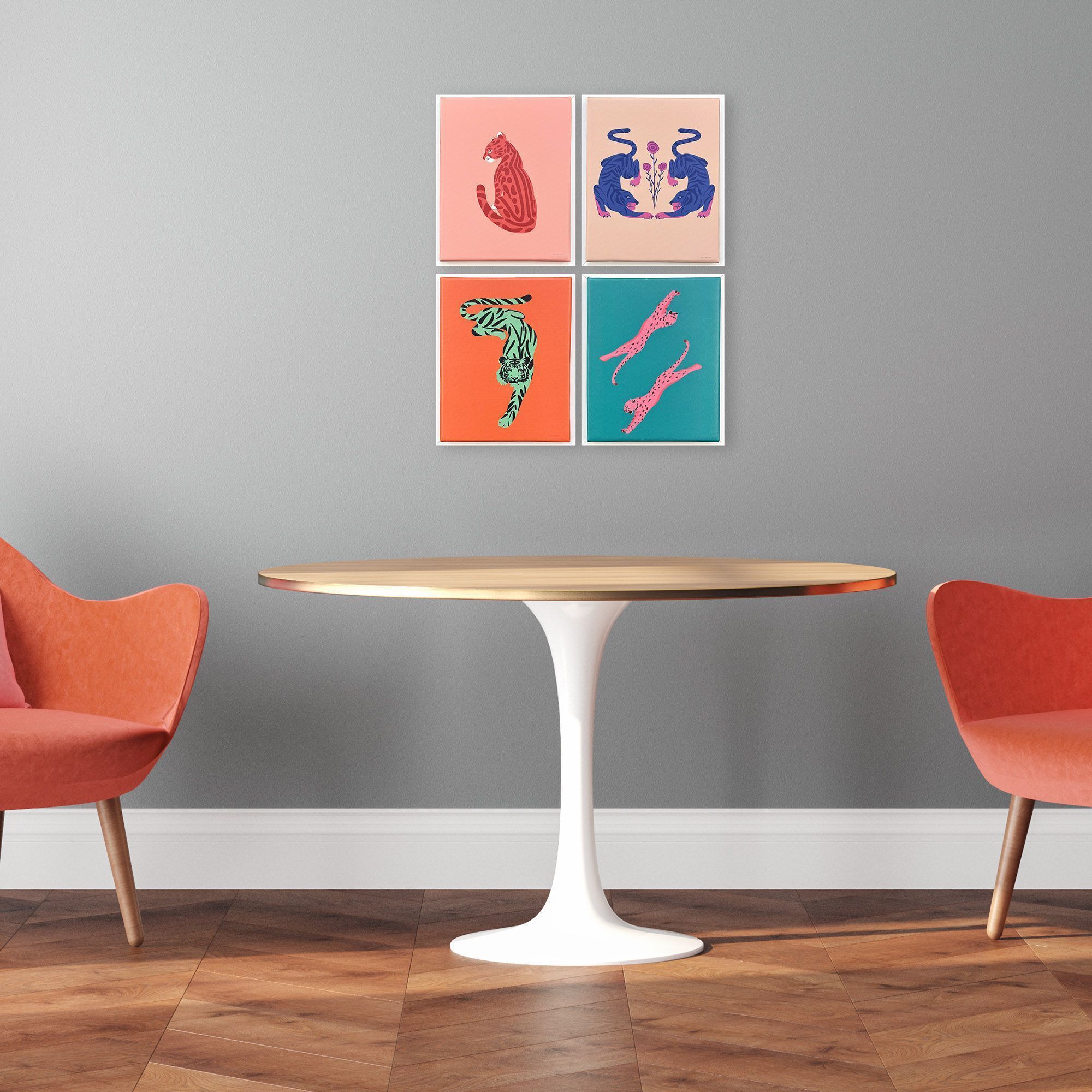 Big Cat Canvas Multi and Orange and Pink and Teal Canvas, Propac