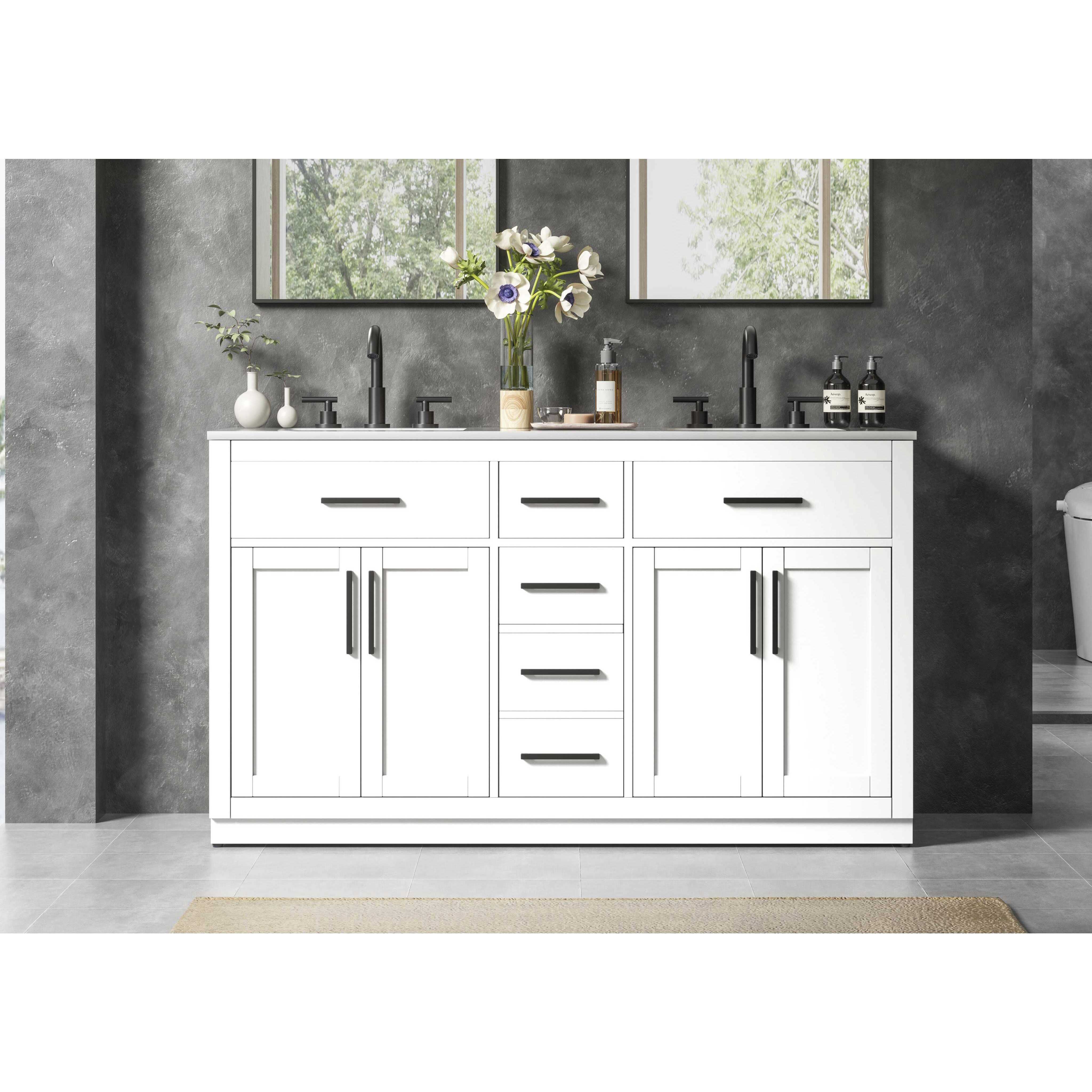 Alden 60 X 35 inch White Bathroom Vanity Cabinet