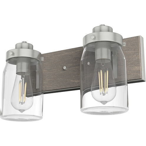 Devon Park 2 Light 14.75 inch Brushed Nickel and Grey Wood Vanity Light Wall Light