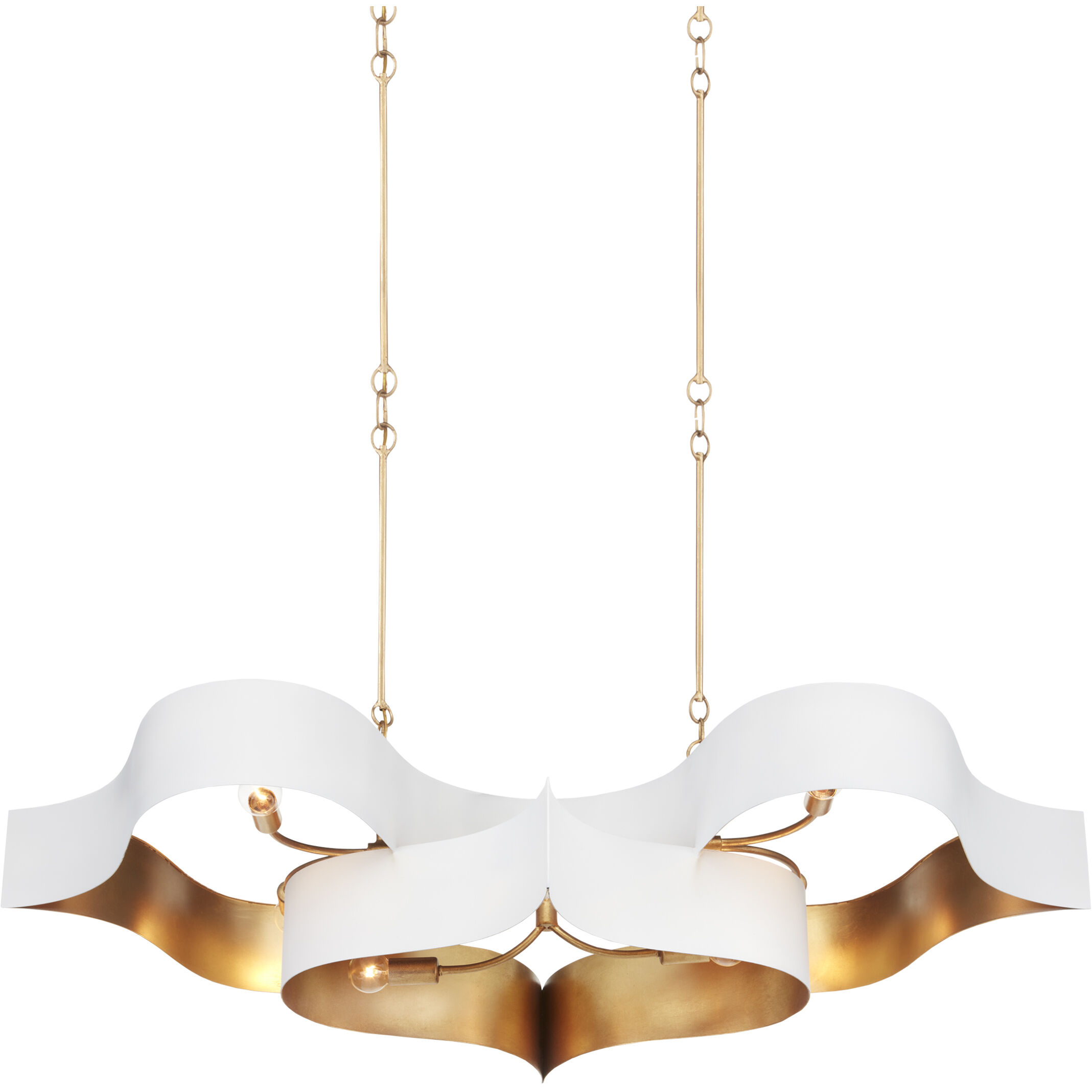 Grand Lotus 6 Light 50.5 inch Sugar White/Contemporary Gold Leaf Chandelier Ceiling Light