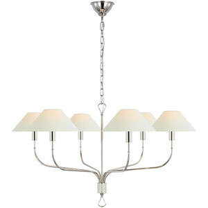 Amber Lewis Griffin LED 56 inch Polished Nickel and Parchment Leather Tail Chandelier Ceiling Light, Grande