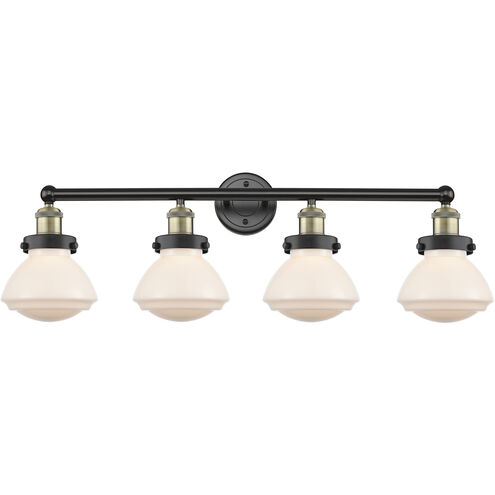 Olean 4 Light 33.5 inch Black Antique Brass Bath Vanity Light Wall Light in Matte White