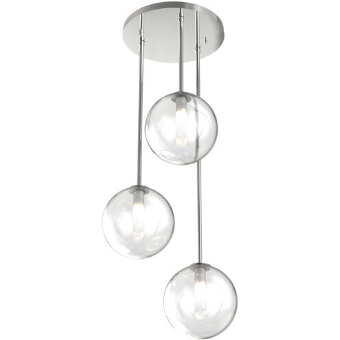 Courcelette 3 Light Chrome Pendant Ceiling Light in Clear Glass, Round Pan