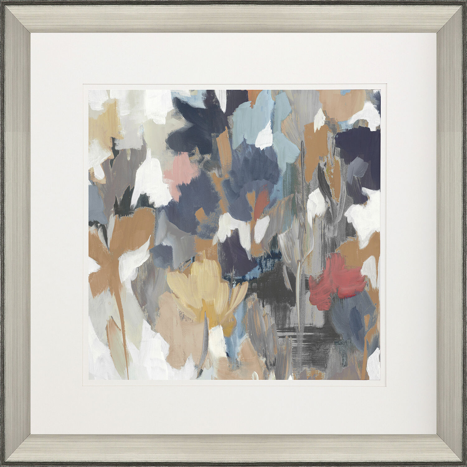 Corner Flower Stand Blue and Gray and Rust and White Framed Art