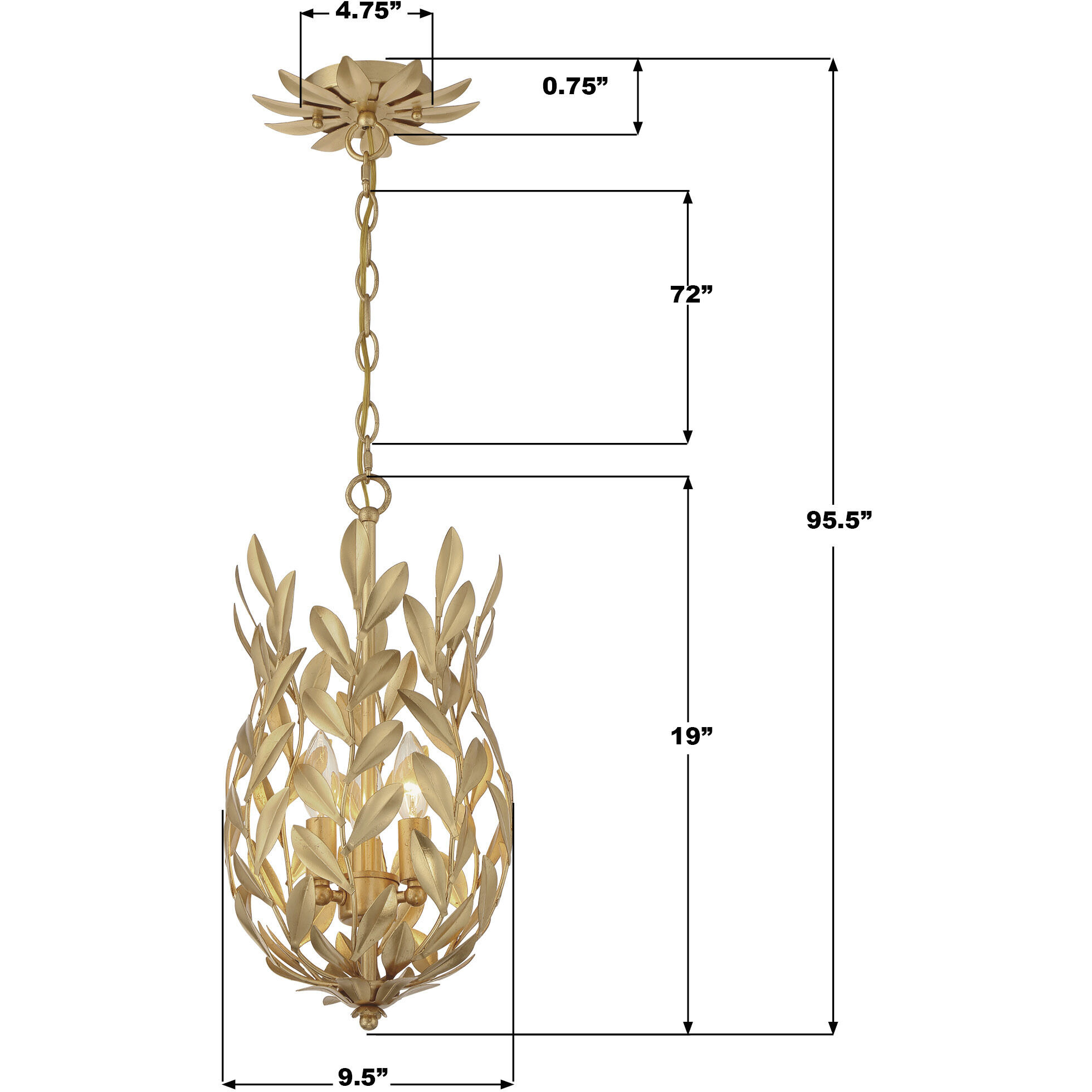 Broche 3 Light 9.5 inch Antique Gold Mini Pendant Ceiling Light