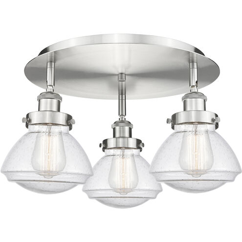 Olean 3 Light 18.25 inch Satin Nickel Flush Mount Ceiling Light in Seedy