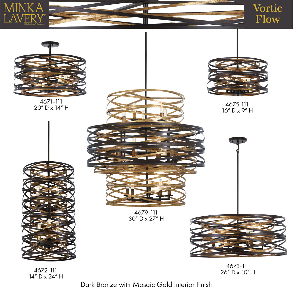Vortic Flow 18 Light 30 inch Dark Bronze/Mosaic Gold Chandelier Ceiling Light, 3 Tier