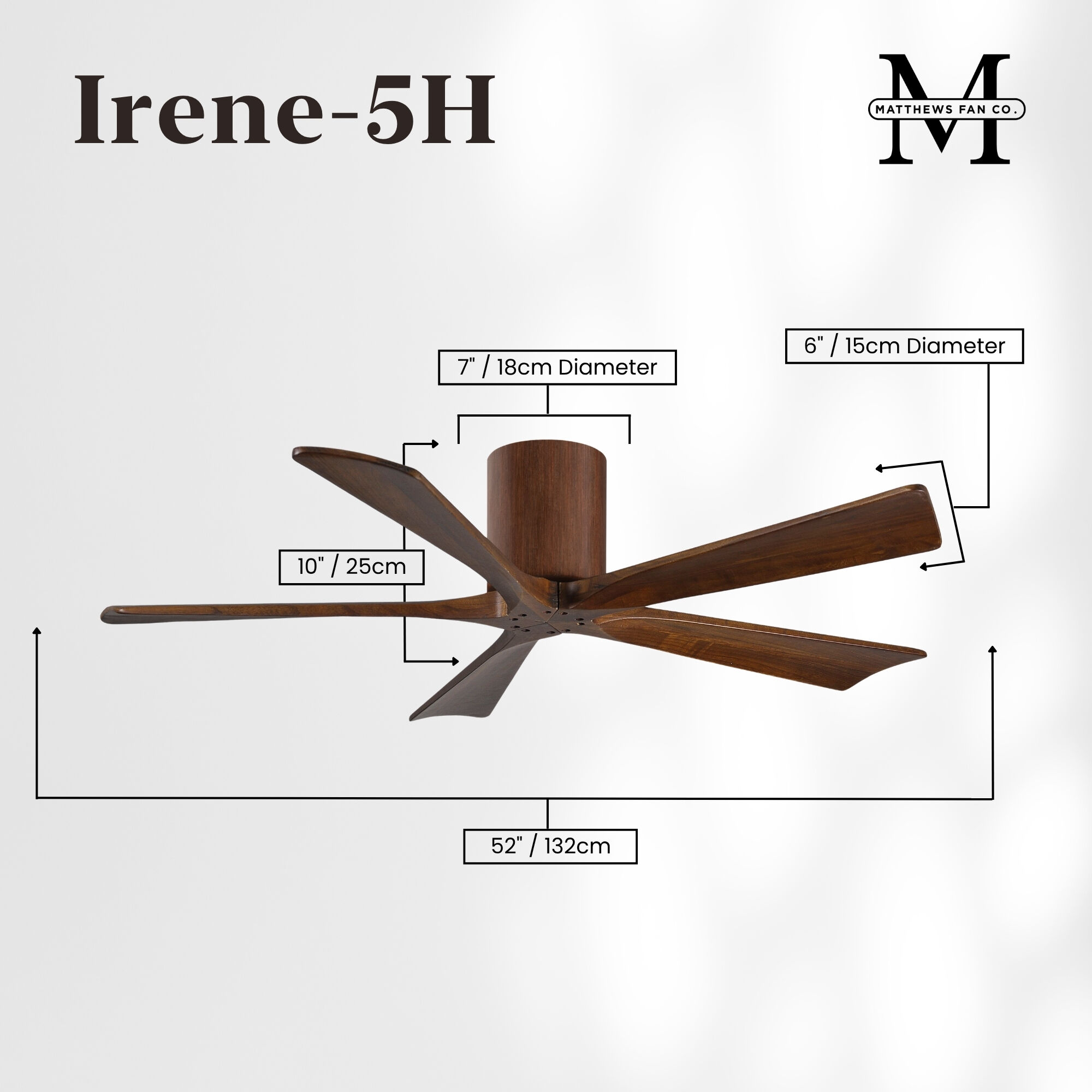 Atlas Irene-5H 52 inch Walnut Tone Flush Mount Paddle Fan, Flush Mounted