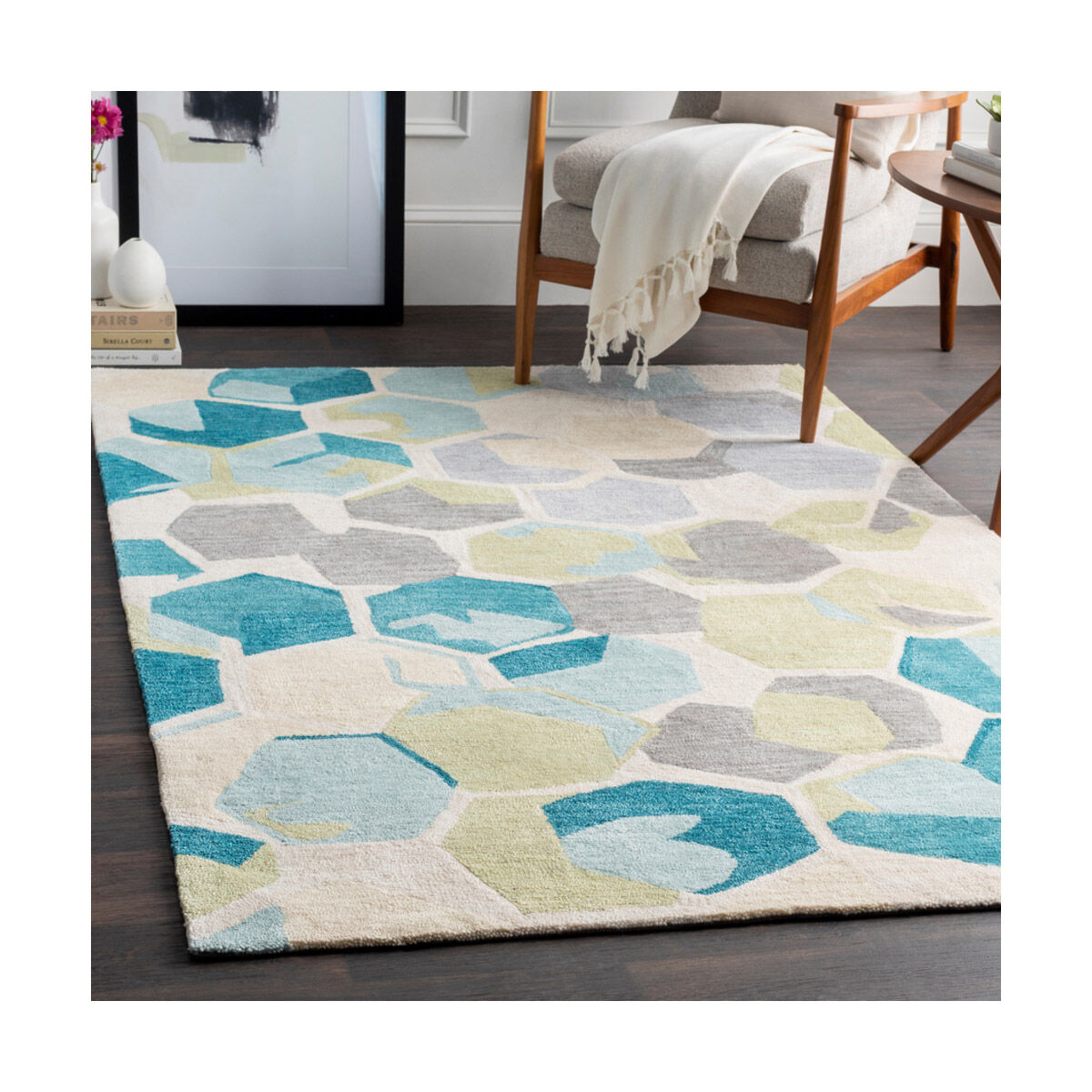 Rivera 36 X 24 inch Teal/Cream/Khaki/Olive/Medium Gray Rugs