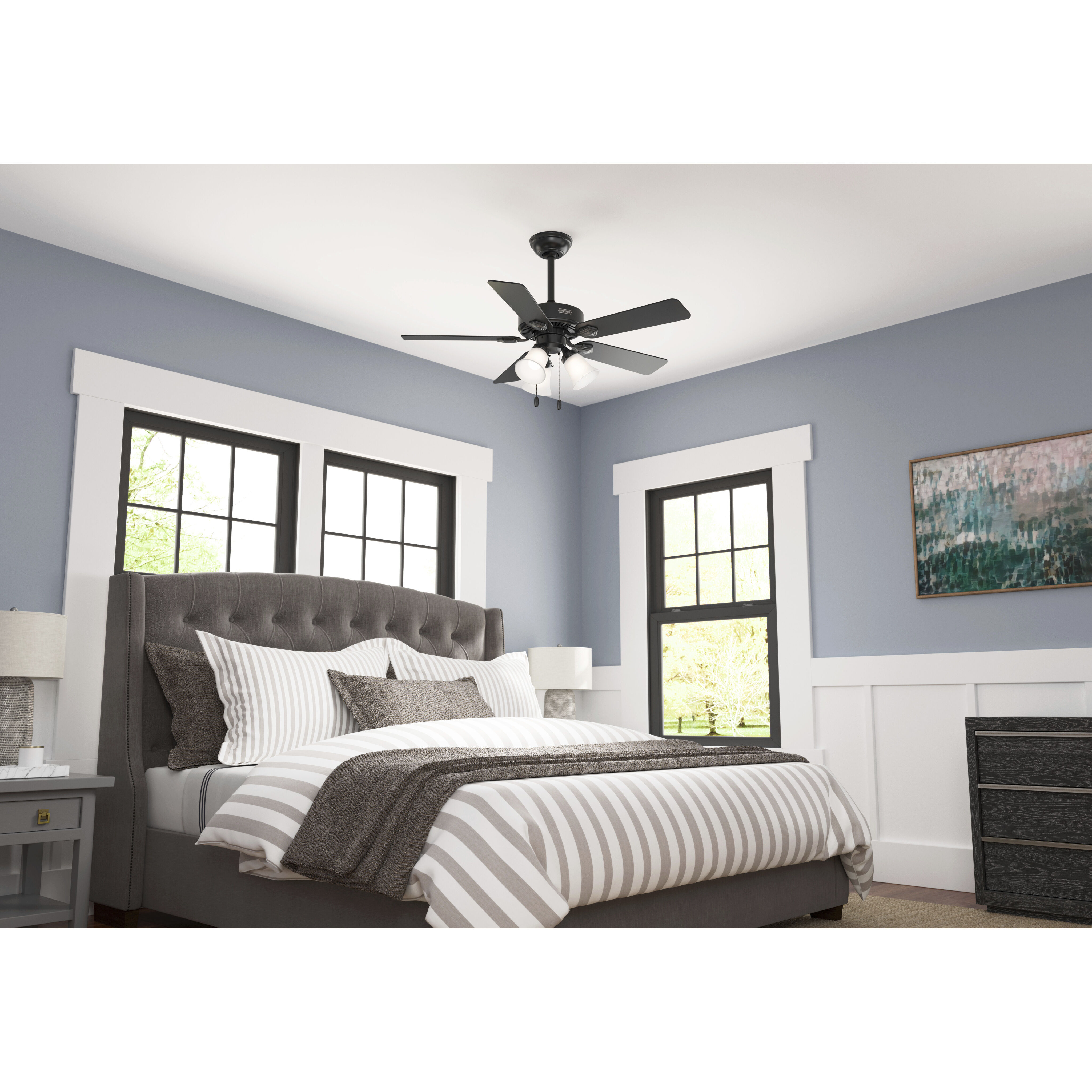 Swanson 44 inch Matte Black with Matte Black/Light Gray Oak Blades Ceiling Fan