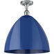 Ballston Plymouth Dome 1 Light 16 inch Polished Chrome Semi-Flush Mount Ceiling Light in Matte Blue