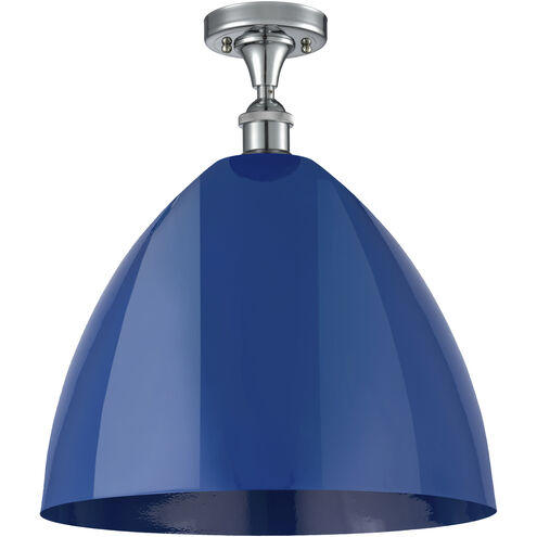Ballston Plymouth Dome 1 Light 16 inch Polished Chrome Semi-Flush Mount Ceiling Light in Matte Blue