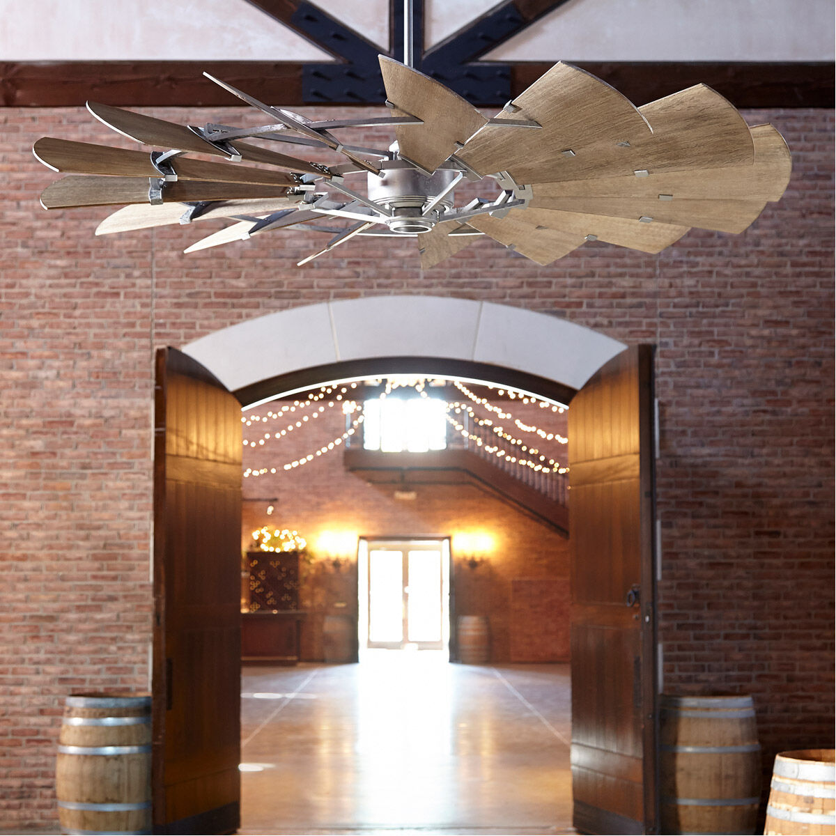 Windmill 72 inch Galvanized with Weathered Oak Blades Indoor Ceiling Fan