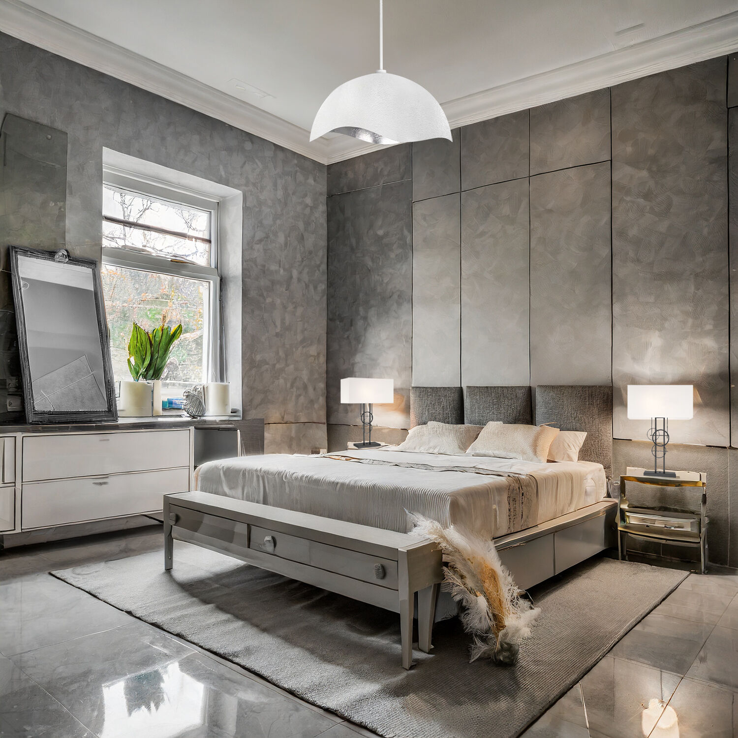 Eclos 1 Light 23.88 inch Textured White With Silver Leaf Inside Pendant Ceiling Light