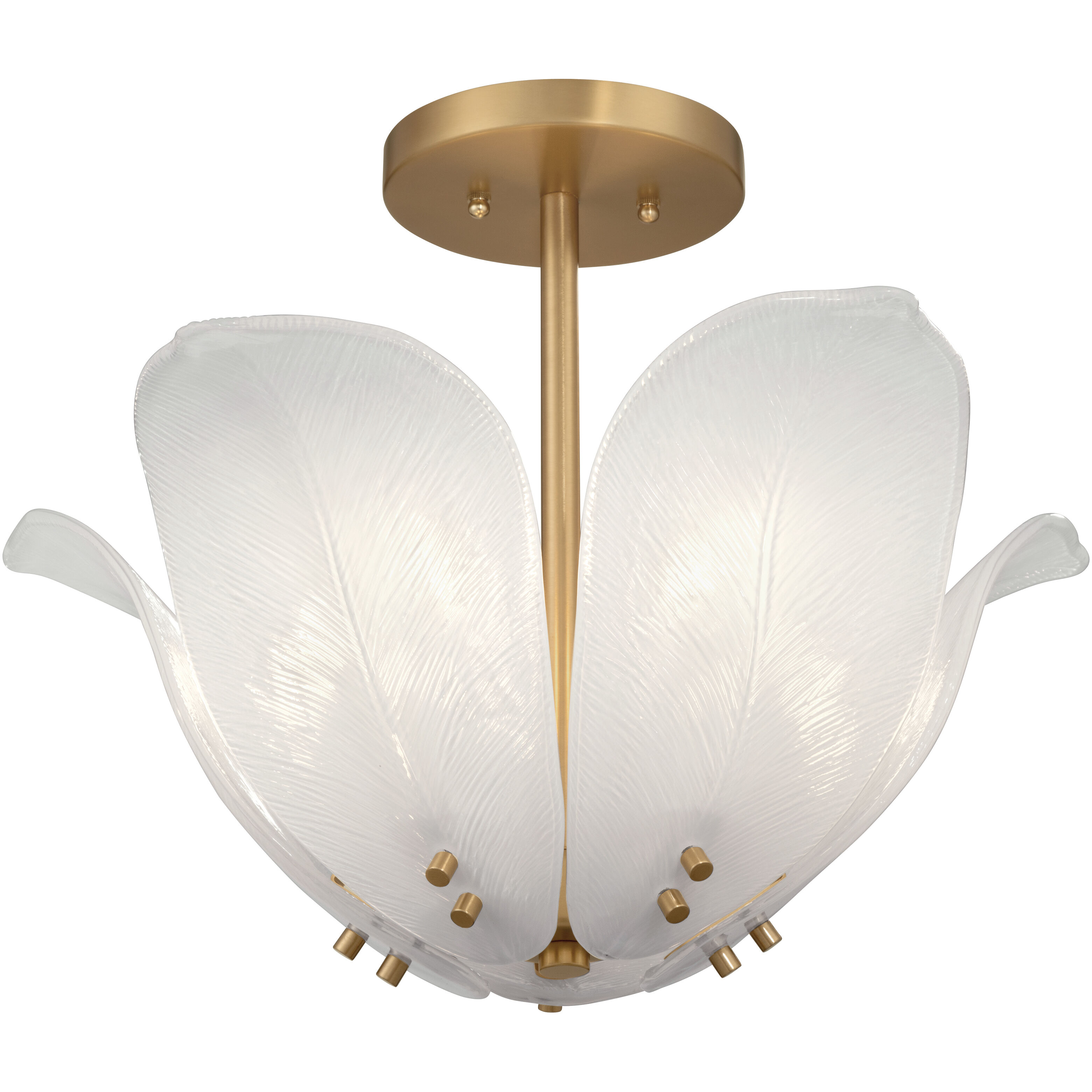 Orchid 5 Light 18 inch Legacy Brass Semi-Flush Mount Ceiling Light in White Handmade Glass