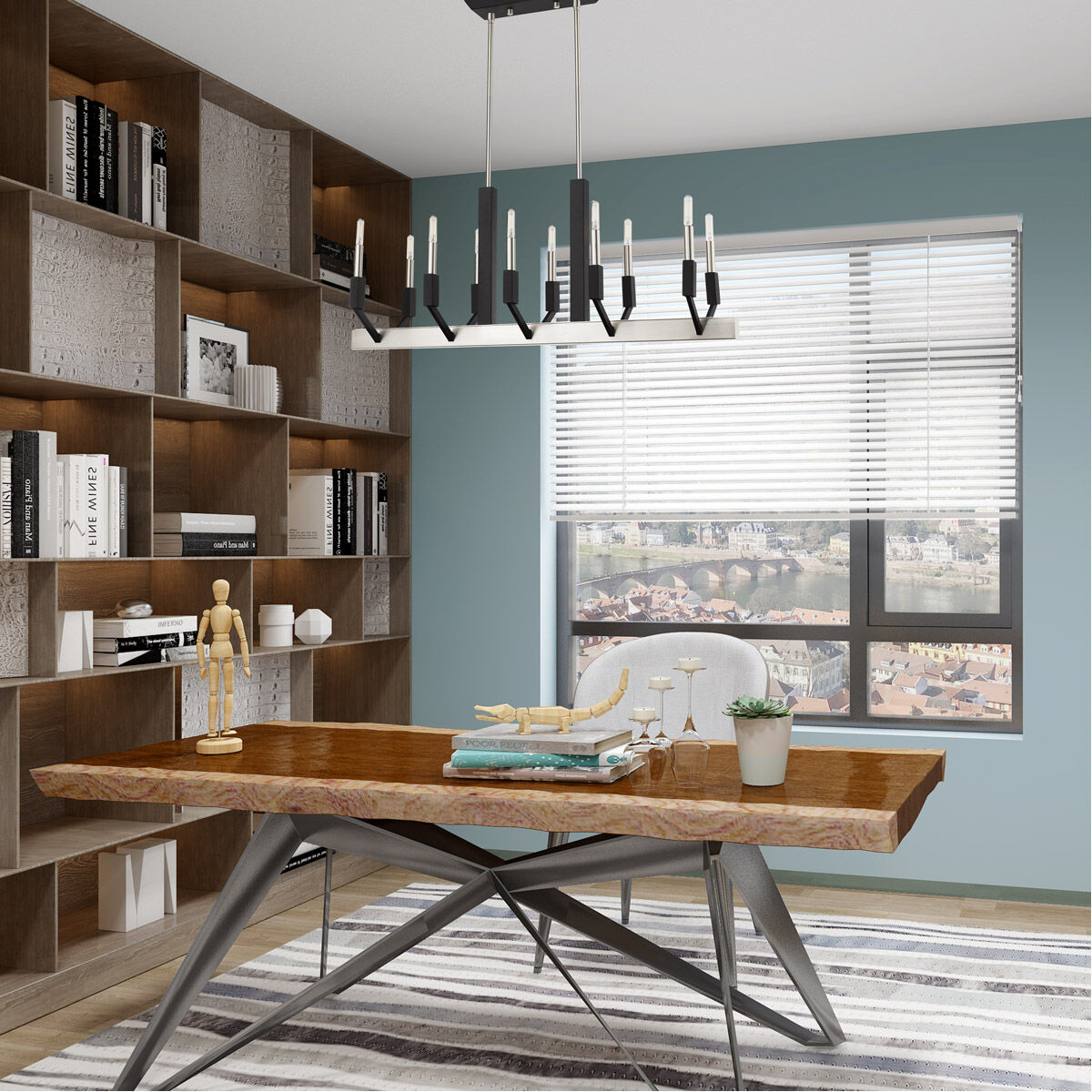 Beckett 10 Light 40 inch Brushed Nickel & Black Linear Chandelier Ceiling Light