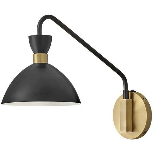 Simon LED 8 inch Black with Heritage Brass accents Sconce Wall Light