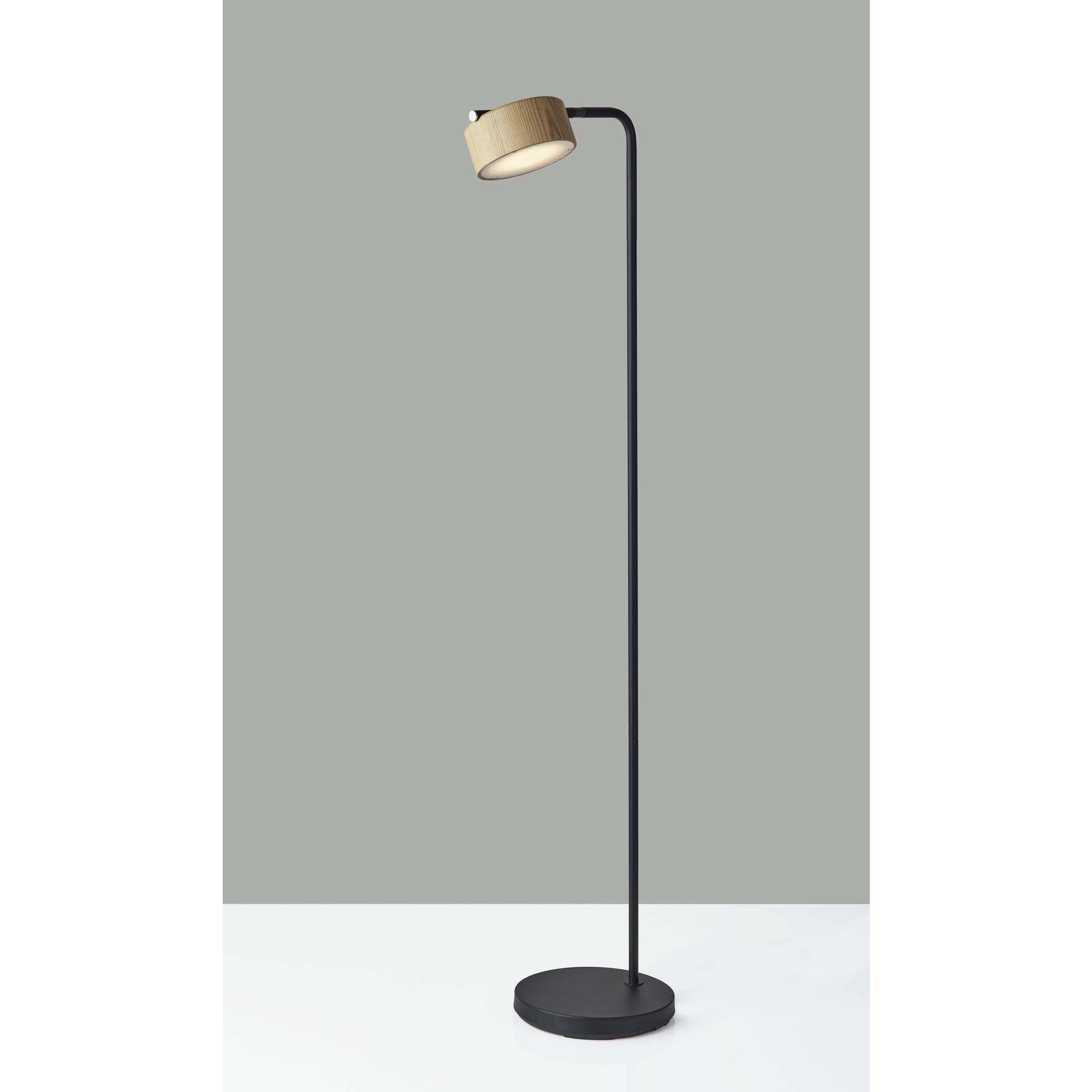 Roman 55 inch 10.00 watt Black / Natural Wood Floor Lamp Portable Light