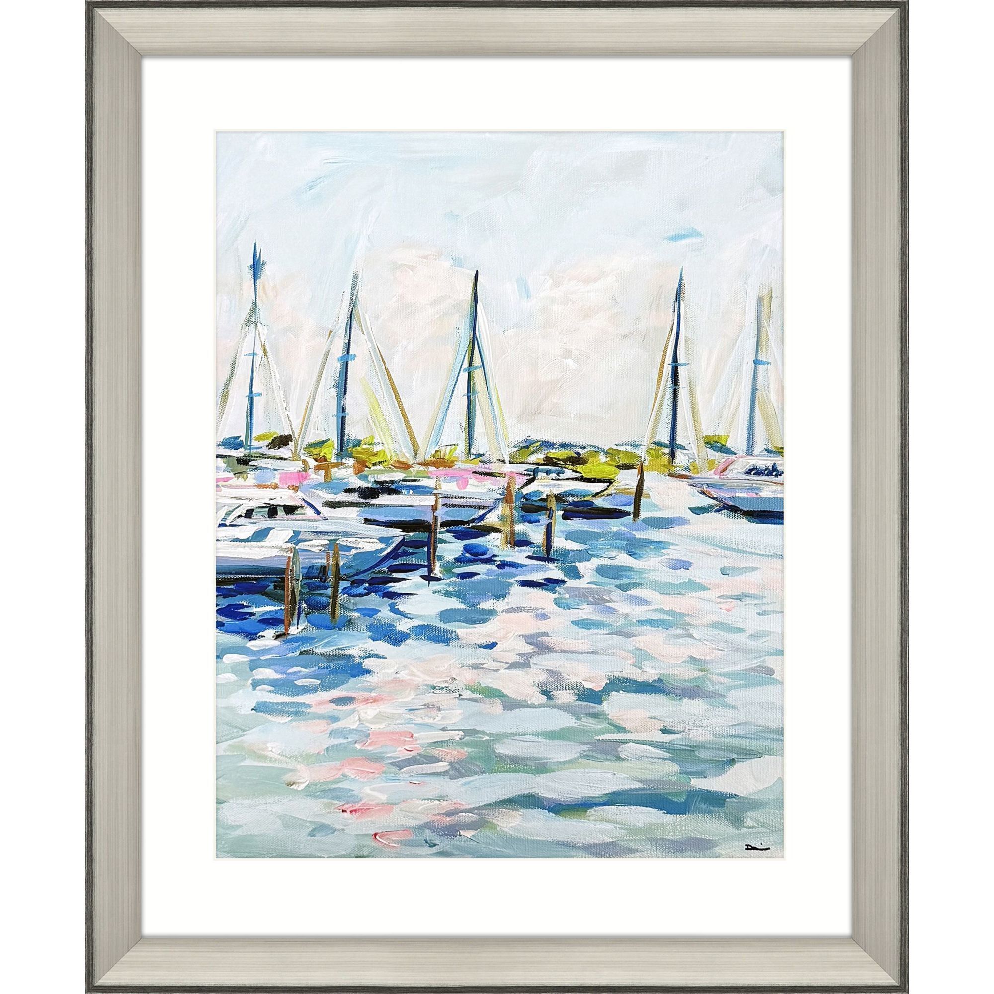 Marina at Dusk Blue and Green and Turquoise and Teal Framed Art