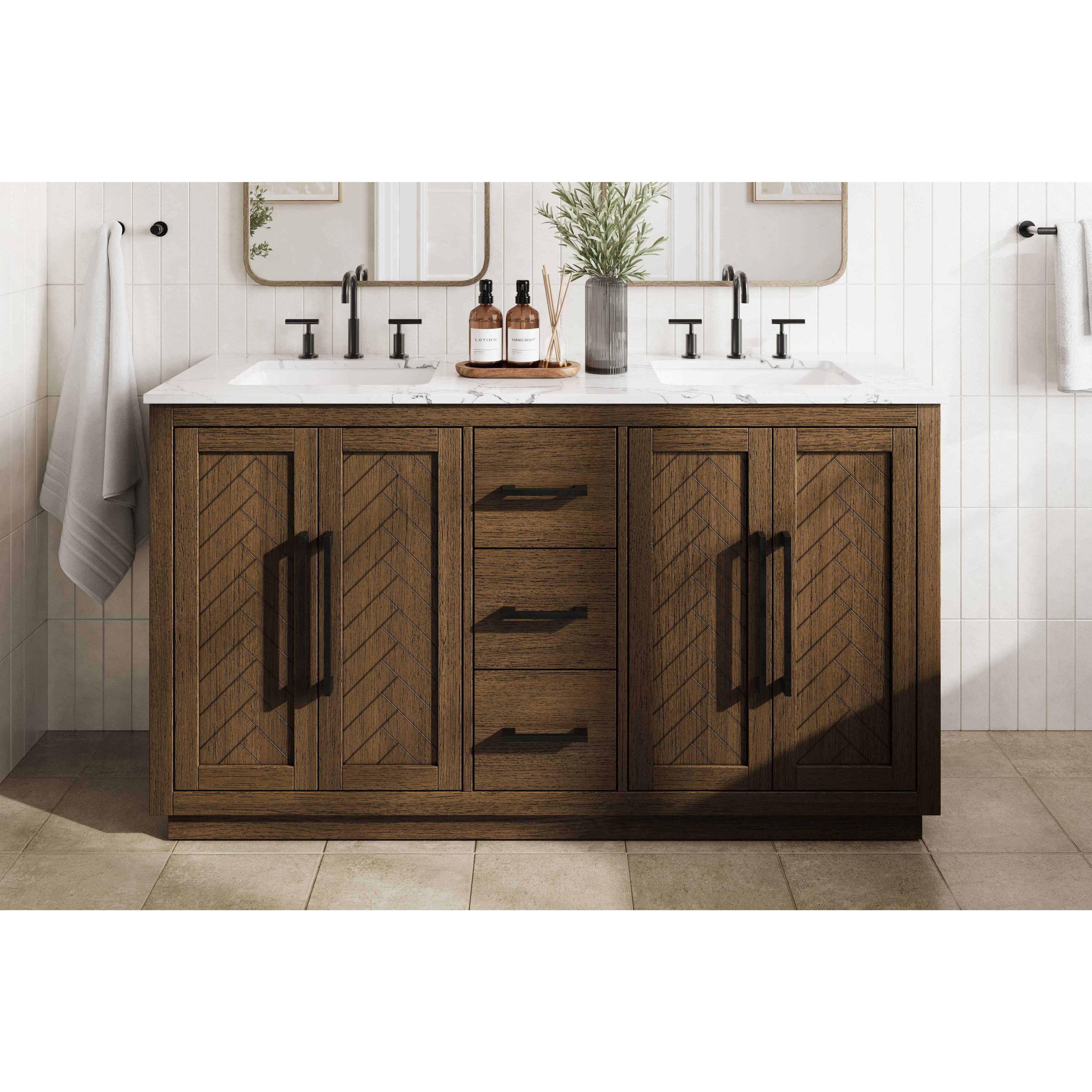Chase 60 X 34 inch Hazel Oak Bathroom Vanity Cabinet