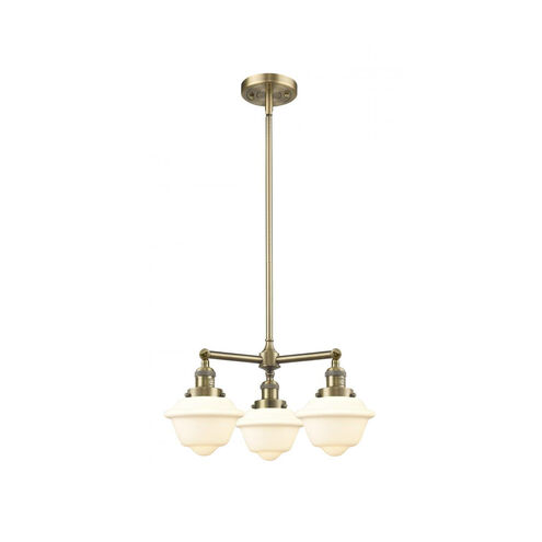 Franklin Restoration Small Oxford LED 20 inch Antique Brass Chandelier Ceiling Light in Matte White Glass, Franklin Restoration