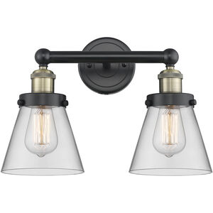 Cone 2 Light 15.5 inch Black Antique Brass and Clear Bath Vanity Light Wall Light