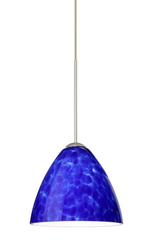 Besa Lighting Mia LED Satin Nickel Pendant Ceiling Light in Blue Cloud Glass 1XT-177986-LED-SN - Open Box