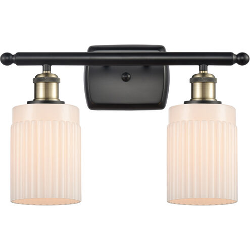 Ballston Hadley 2 Light 16 inch Black Antique Brass Bath Vanity Light Wall Light in Matte White Glass, Ballston