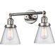 Franklin Restoration Small Cone 2 Light 6 inch Polished Nickel Bath Vanity Light Wall Light in Seedy Glass, Franklin Restoration