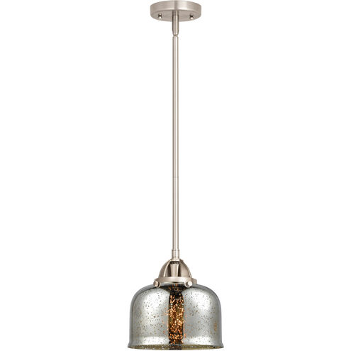 Nouveau 2 Large Bell LED 8 inch Brushed Satin Nickel Mini Pendant Ceiling Light in Silver Plated Mercury Glass