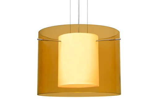 Pahu 1 Light Satin Nickel Pendant Ceiling Light in Transparent Armagnac/Opal Glass, Incandescent