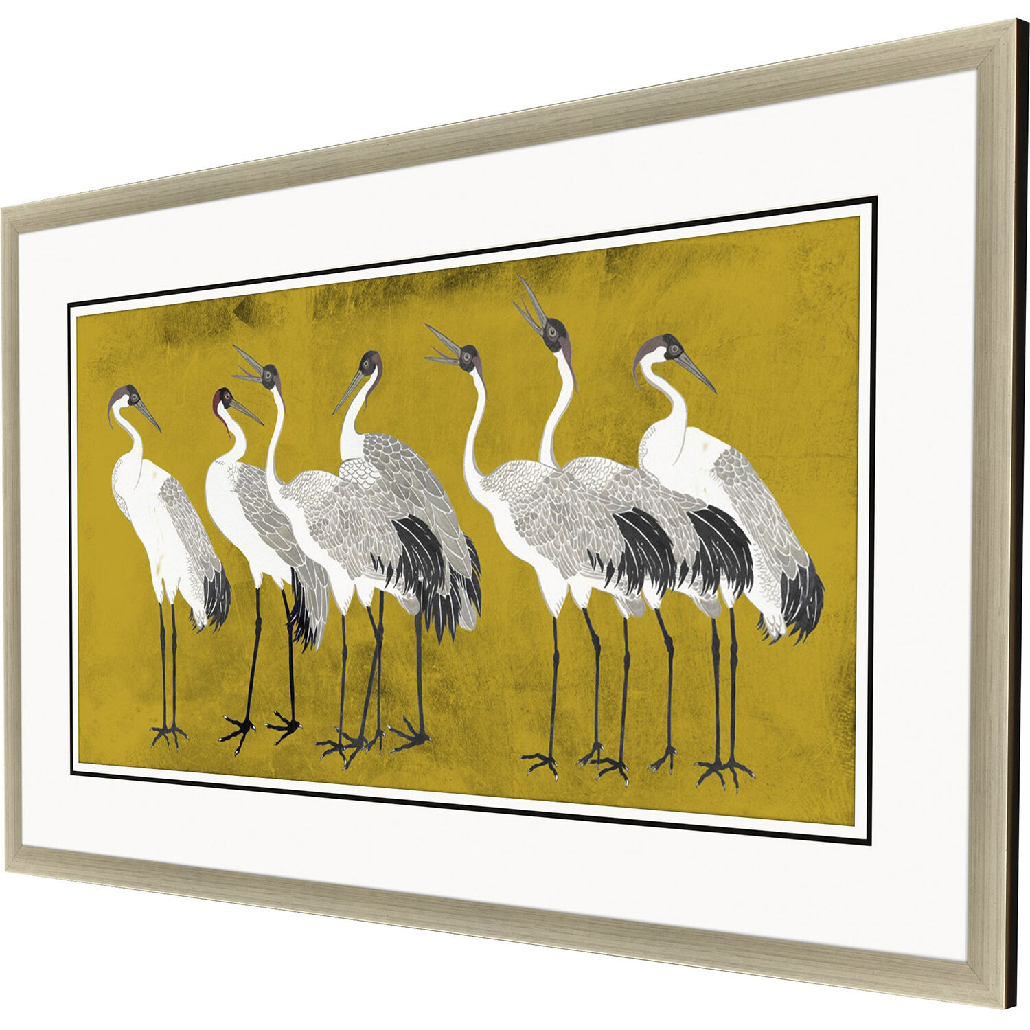 Song of the Crane Yellow and Black and Multi and White Framed Art