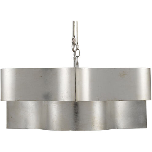 Grand Lotus 6 Light 51 inch Contemporary Silver Leaf Chandelier Ceiling Light, Oval
