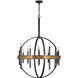 Wells 12 Light 30 inch Weathered Brass with Black Indoor Chandelier Ceiling Light