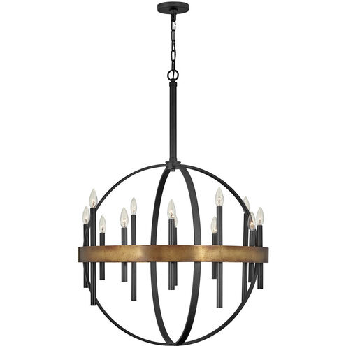 Wells LED 30 inch Weathered Brass with Black Indoor Chandelier Ceiling Light