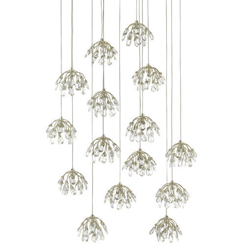 Crystal Bud 15 Light 21 inch Painted Silver/Contemporary Silver Leaf Multi-Drop Pendant Ceiling Light