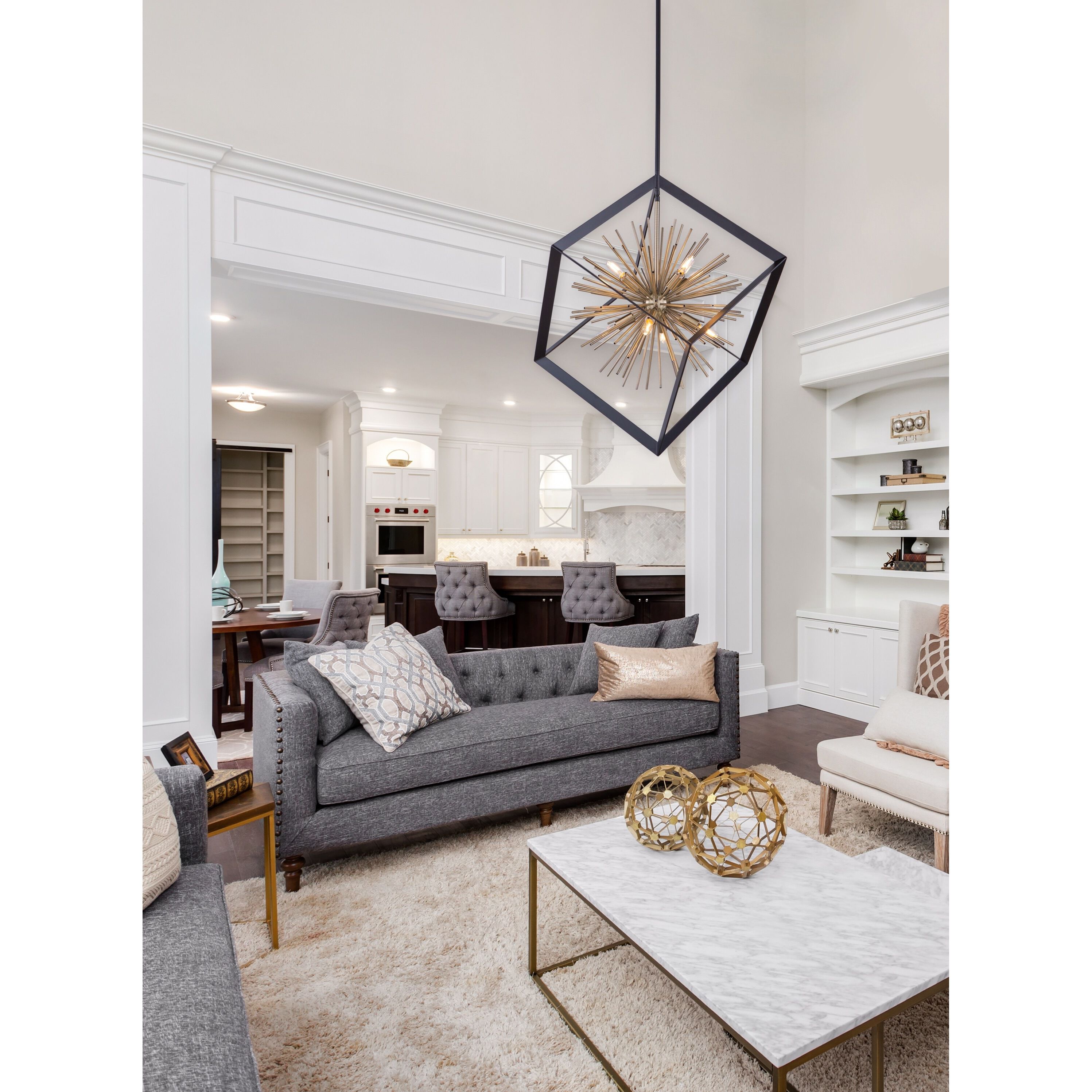 Sunburst LED 31.5 inch Matte Black and Satin Brass Chandelier Ceiling Light