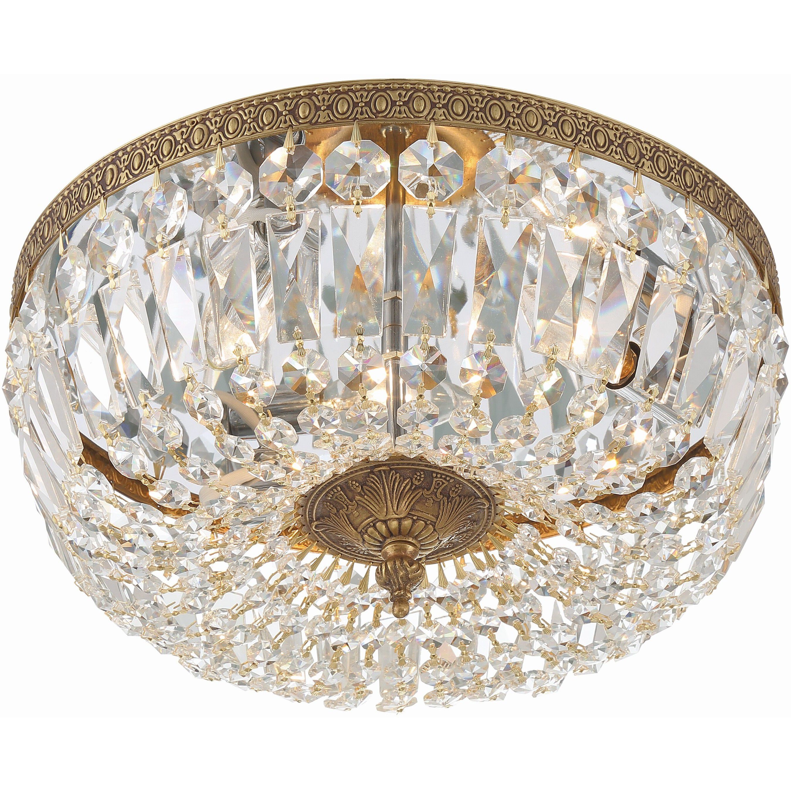 Waltham 3 Light 14 inch Olde Brass Flush Ceiling Light in Clear Spectra