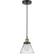 Cone 1 Light 7.75 inch Black Antique Brass Mini Pendant Ceiling Light in Clear Glass