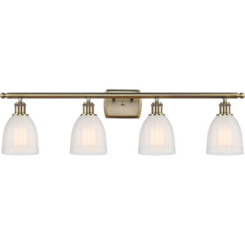 Ballston Brookfield 4 Light 36 inch Antique Brass Bath Vanity Light Wall Light in Incandescent, White Glass, Ballston