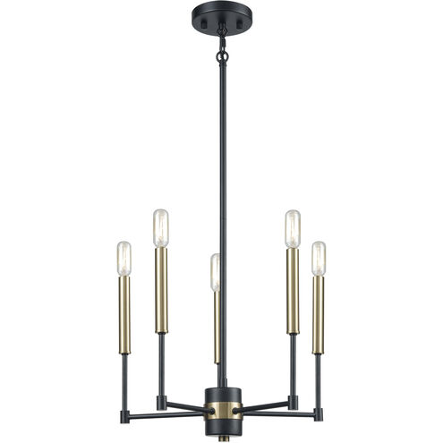 Livingston 5 Light 17 inch Matte Black with Satin Brass Chandelier Ceiling Light