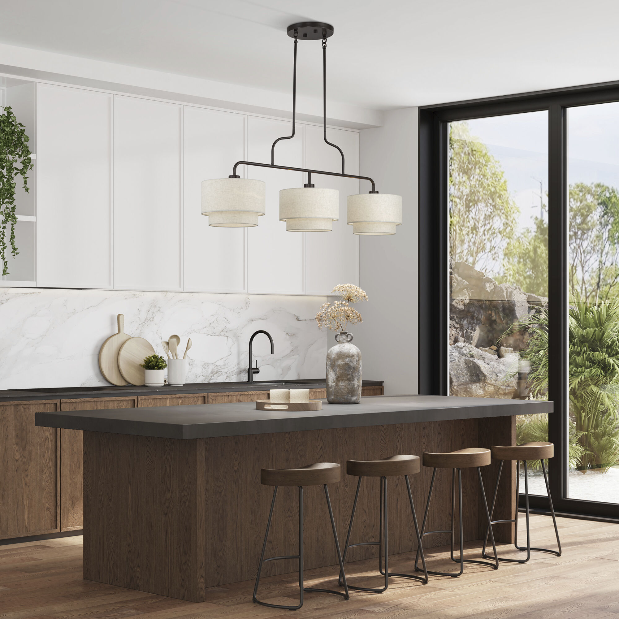 Manorwood 3 Light 48 inch English Bronze Linear Chandelier Ceiling Light, Extra Large