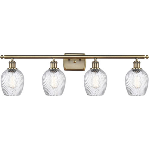 Ballston Salina 4 Light 36 inch Antique Brass Bath Vanity Light Wall Light in Incandescent, Clear Spiral Fluted Glass, Ballston