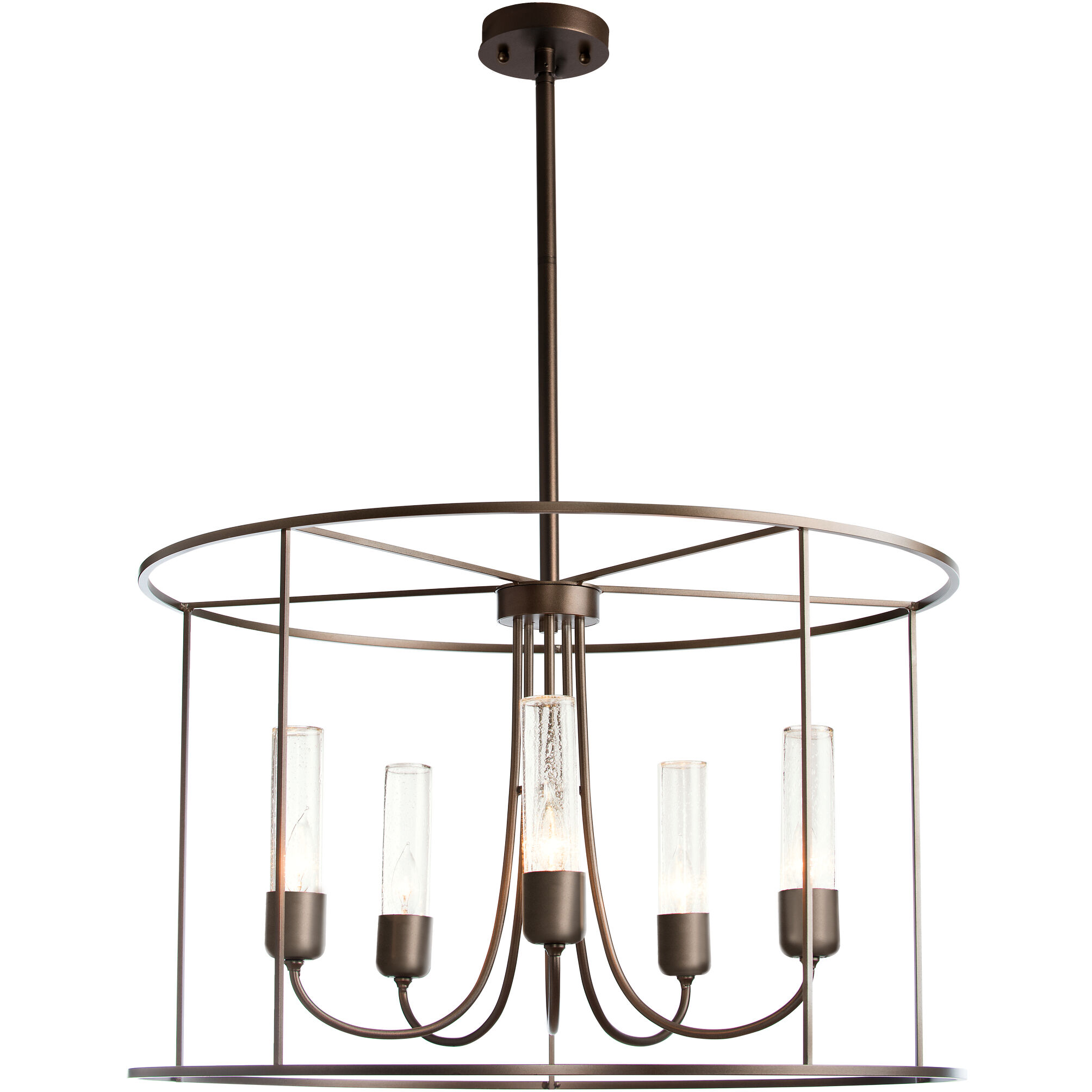 Portico 5 Light 32 inch Coastal Bronze Outdoor Pendant in Seeded Clear, Drum