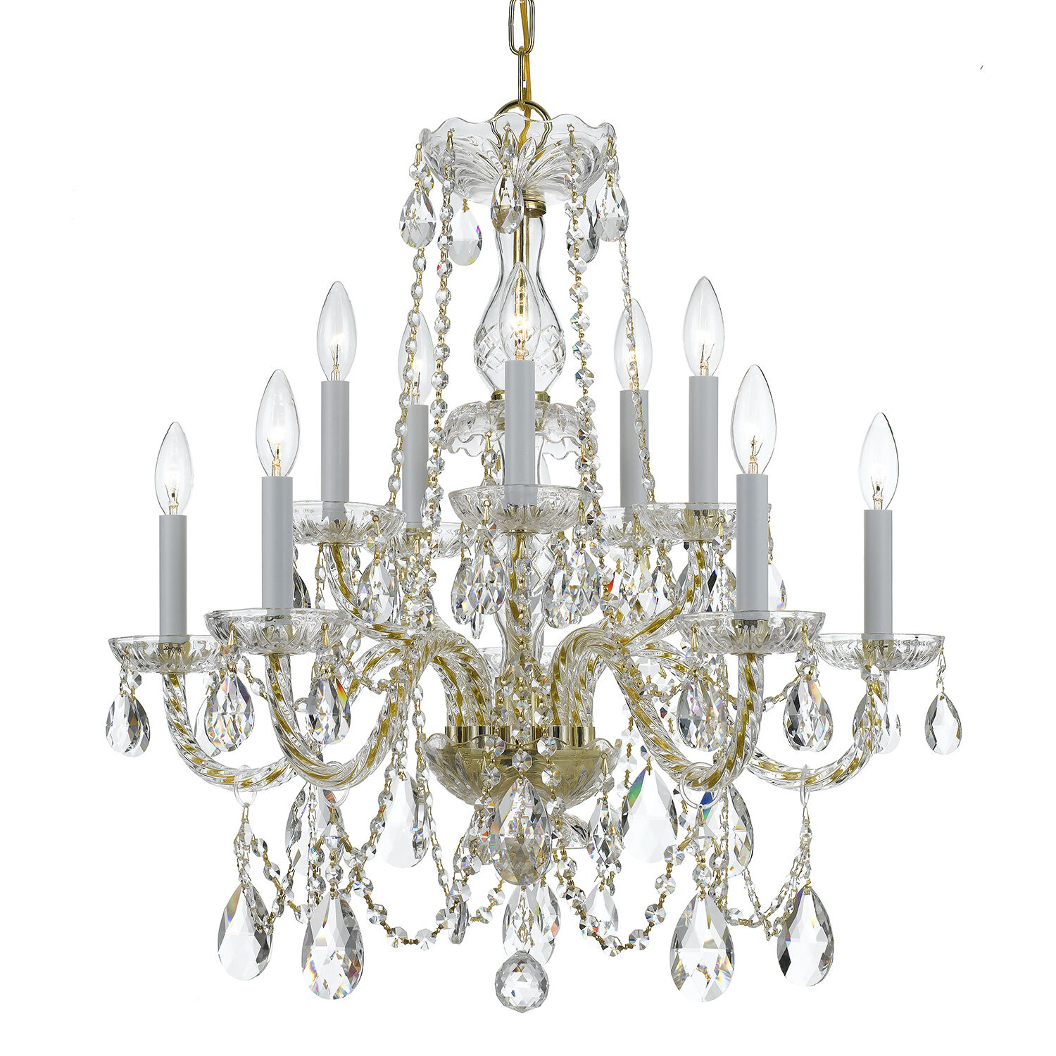 Traditional Crystal 10 Light 26 inch Polished Brass Chandelier Ceiling Light in Clear Hand Cut